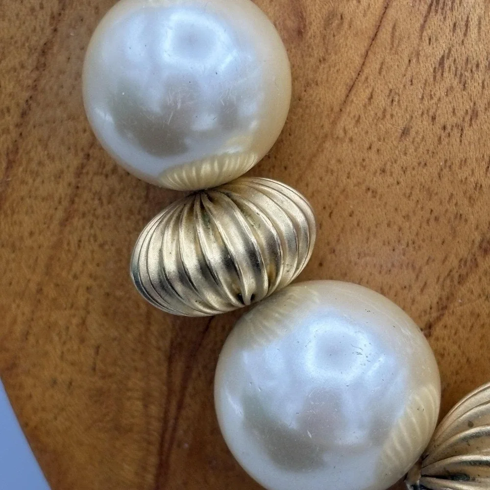 Vintage Napier Staement Necklace Faux Pearls Gold